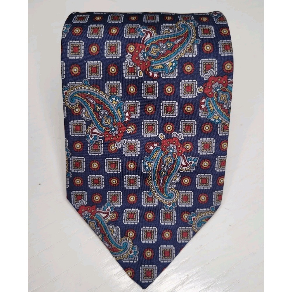 Italianissimo Men's Paisley Necktie Blue Teal Burgundy 100% Polyester 56 X 4"